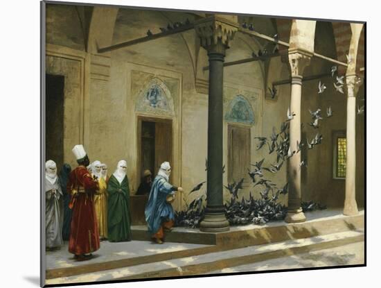 Harem Women Feeding Pigeons in a Courtyard-Jean Leon Gerome-Mounted Giclee Print