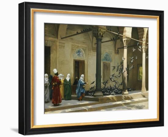 Harem Women Feeding Pigeons in a Courtyard-Jean Leon Gerome-Framed Giclee Print