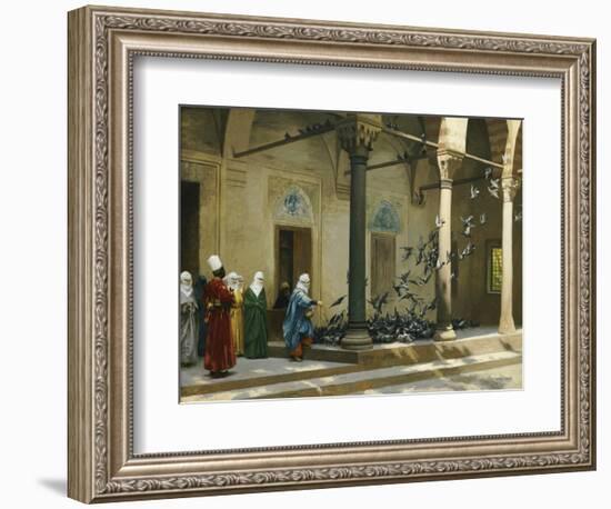 Harem Women Feeding Pigeons in a Courtyard-Jean Leon Gerome-Framed Giclee Print