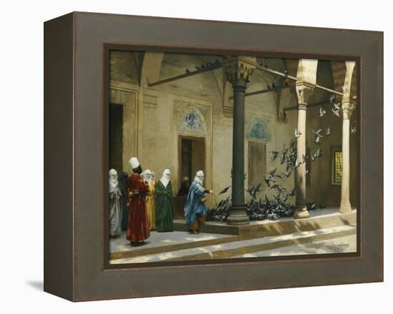 Harem Women Feeding Pigeons in a Courtyard-Jean Leon Gerome-Framed Premier Image Canvas