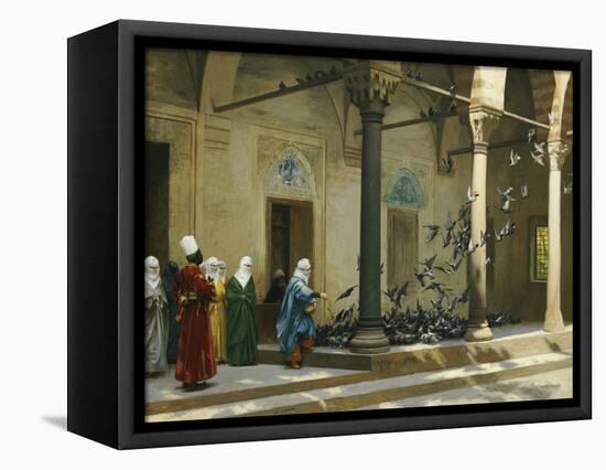 Harem Women Feeding Pigeons in a Courtyard-Jean Leon Gerome-Framed Premier Image Canvas