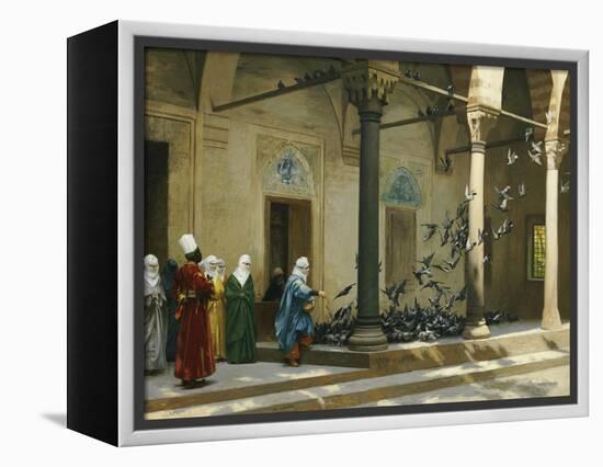 Harem Women Feeding Pigeons in a Courtyard-Jean Leon Gerome-Framed Premier Image Canvas