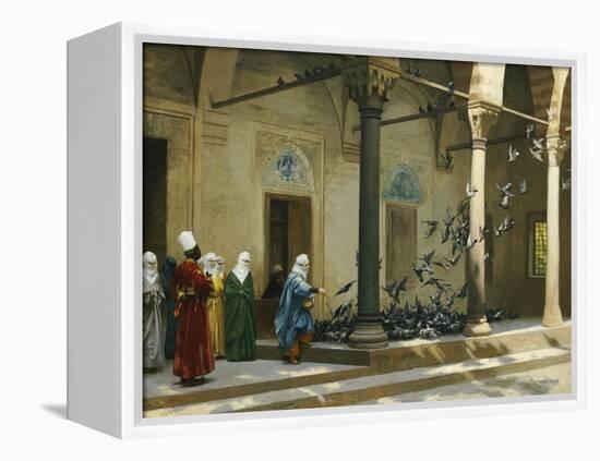 Harem Women Feeding Pigeons in a Courtyard-Jean Leon Gerome-Framed Premier Image Canvas