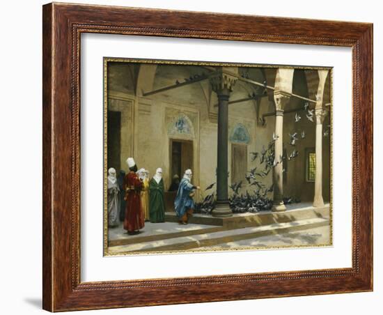 Harem Women Feeding Pigeons in a Courtyard-Jean Leon Gerome-Framed Giclee Print