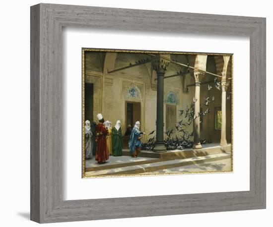 Harem Women Feeding Pigeons in a Courtyard-Jean Leon Gerome-Framed Giclee Print