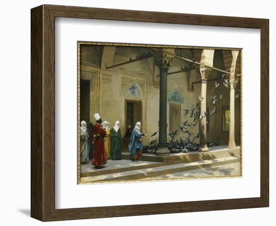 Harem Women Feeding Pigeons in a Courtyard-Jean Leon Gerome-Framed Giclee Print