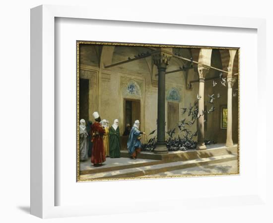 Harem Women Feeding Pigeons in a Courtyard-Jean Leon Gerome-Framed Giclee Print