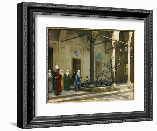 Harem Women Feeding Pigeons in a Courtyard-Jean Leon Gerome-Framed Giclee Print