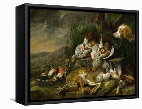 Hares and fowl (the bag) watched by a dog-Jan Fyt-Framed Premier Image Canvas