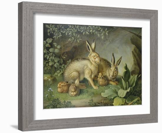 Hares and Leverets in a Rocky Lair-Johann Wenzel Peter-Framed Giclee Print