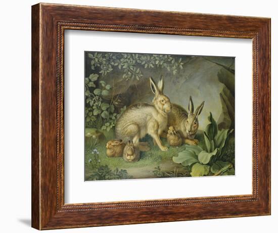 Hares and Leverets in a Rocky Lair-Johann Wenzel Peter-Framed Giclee Print