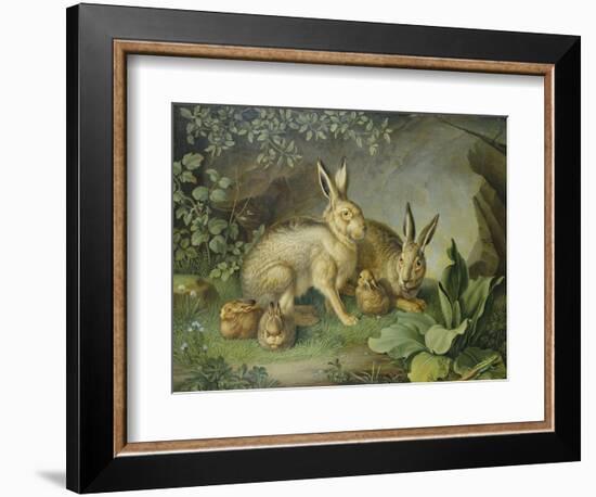 Hares and Leverets in a Rocky Lair-Johann Wenzel Peter-Framed Giclee Print