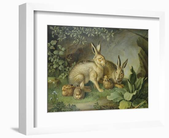 Hares and Leverets in a Rocky Lair-Johann Wenzel Peter-Framed Giclee Print