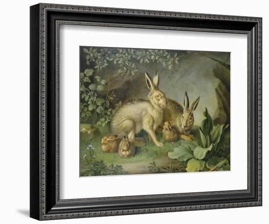 Hares and Leverets in a Rocky Lair-Johann Wenzel Peter-Framed Giclee Print