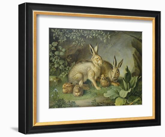 Hares and Leverets in a Rocky Lair-Johann Wenzel Peter-Framed Giclee Print