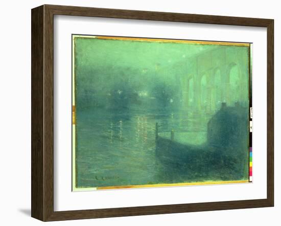 Harlem River at Night, Blue Reflection-Ernest Lawson-Framed Giclee Print