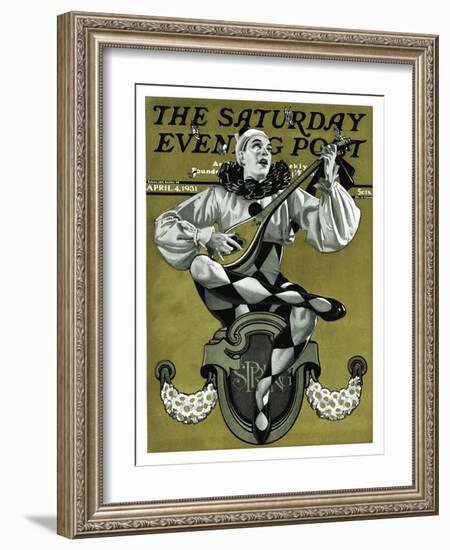 "Harlequin Mandolin Player," Saturday Evening Post Cover, April 4, 1931-Elbert Mcgran Jackson-Framed Giclee Print