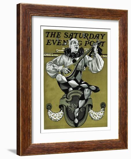 "Harlequin Mandolin Player," Saturday Evening Post Cover, April 4, 1931-Elbert Mcgran Jackson-Framed Giclee Print