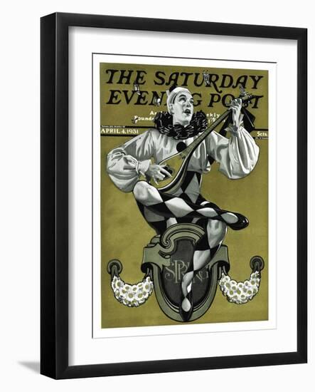 "Harlequin Mandolin Player," Saturday Evening Post Cover, April 4, 1931-Elbert Mcgran Jackson-Framed Giclee Print