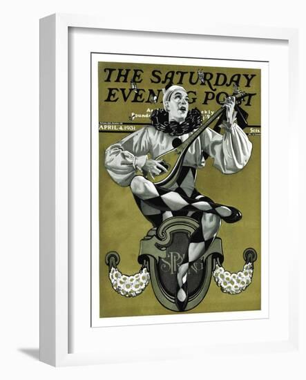 "Harlequin Mandolin Player," Saturday Evening Post Cover, April 4, 1931-Elbert Mcgran Jackson-Framed Giclee Print