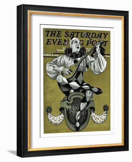 "Harlequin Mandolin Player," Saturday Evening Post Cover, April 4, 1931-Elbert Mcgran Jackson-Framed Giclee Print