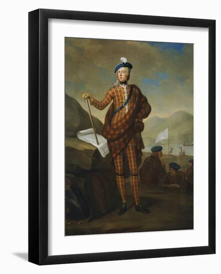 Harlequin Portrait of Prince Charles Edward Stewart (1720-1788), in Red Tartan Coat, Breeches-E. Gill-Framed Giclee Print