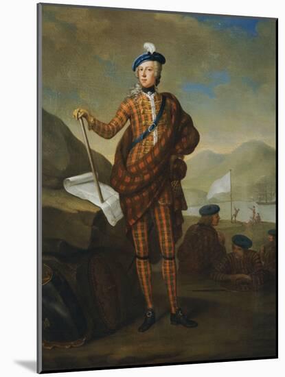 Harlequin Portrait of Prince Charles Edward Stewart (1720-1788), in Red Tartan Coat, Breeches-E. Gill-Mounted Giclee Print