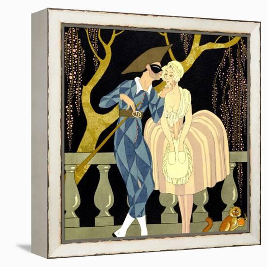 Harlequin's Kiss (W/C on Paper)-Georges Barbier-Framed Premier Image Canvas