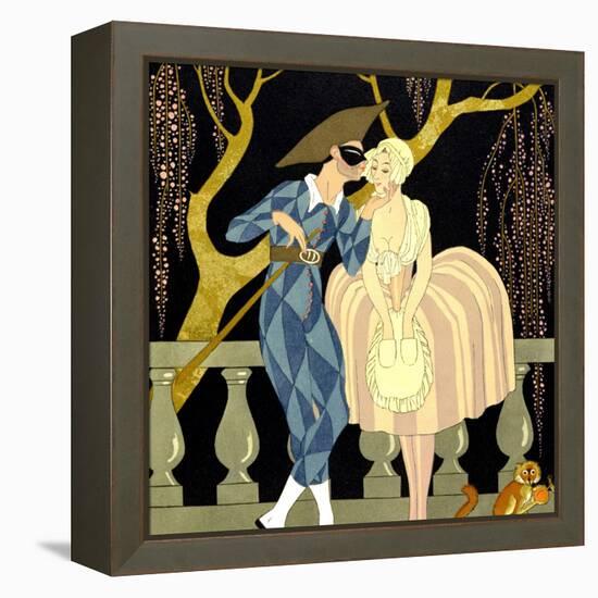 Harlequin's Kiss (W/C on Paper)-Georges Barbier-Framed Premier Image Canvas