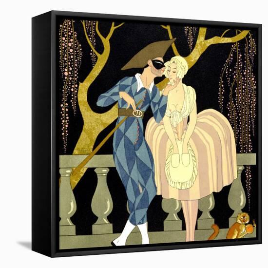 Harlequin's Kiss (W/C on Paper)-Georges Barbier-Framed Premier Image Canvas