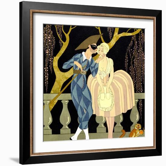 Harlequin's Kiss (W/C on Paper)-Georges Barbier-Framed Giclee Print