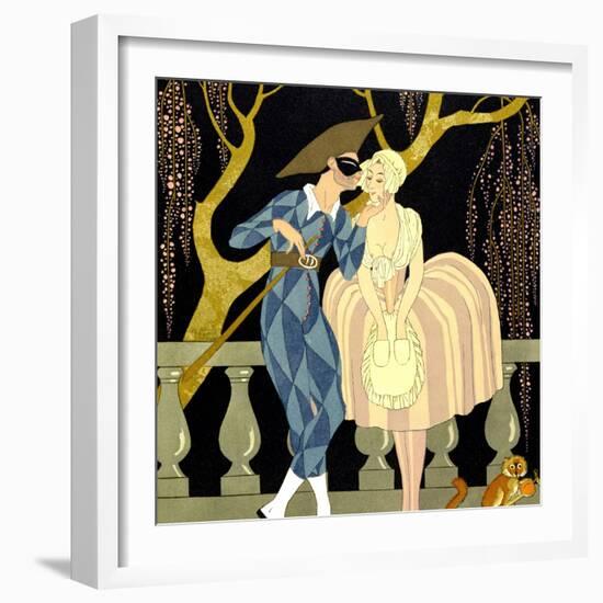 Harlequin's Kiss (W/C on Paper)-Georges Barbier-Framed Giclee Print