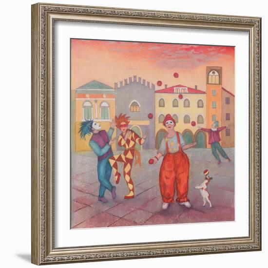 Harlequin Street Party, 2019 (W/C & Pastel)-Silvia Pastore-Framed Giclee Print