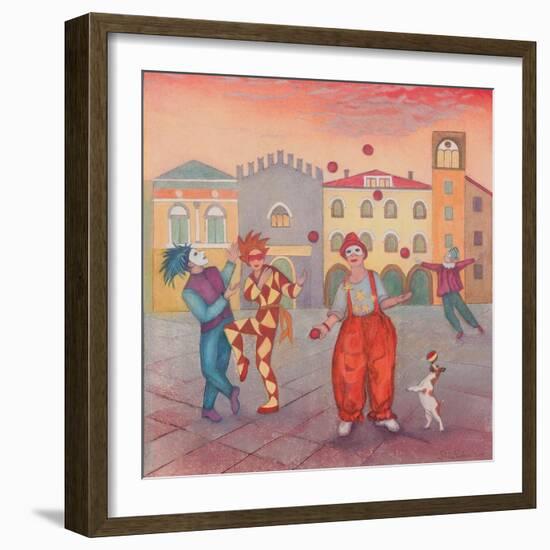 Harlequin Street Party, 2019 (W/C & Pastel)-Silvia Pastore-Framed Giclee Print