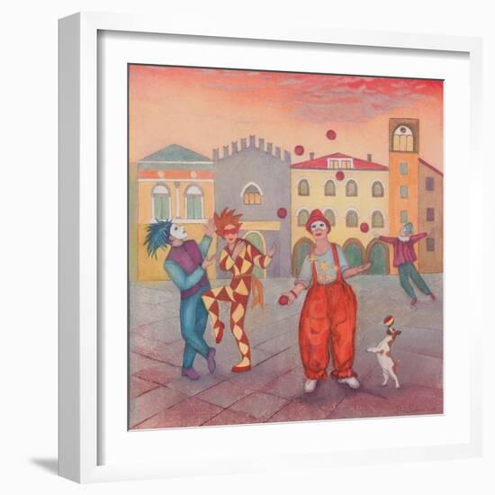 Harlequin Street Party, 2019 (W/C & Pastel)-Silvia Pastore-Framed Giclee Print