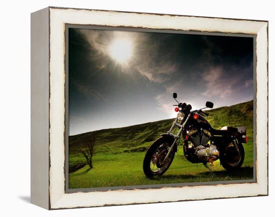 Harley Davidson Motorbike Sitting in Field, June 1998-null-Framed Premier Image Canvas