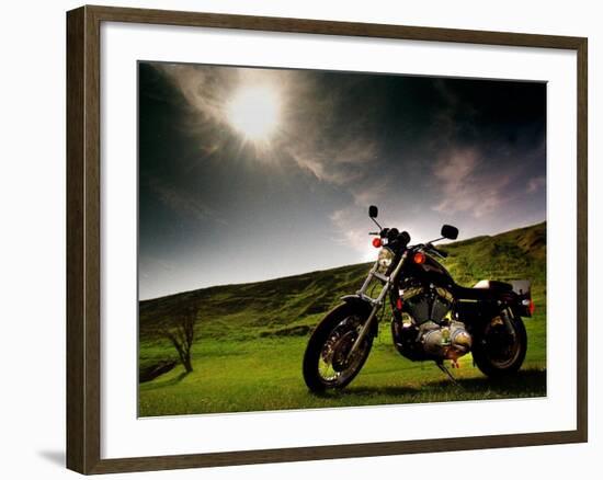 Harley Davidson Motorbike Sitting in Field, June 1998-null-Framed Photographic Print