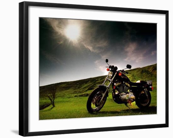 Harley Davidson Motorbike Sitting in Field, June 1998-null-Framed Photographic Print