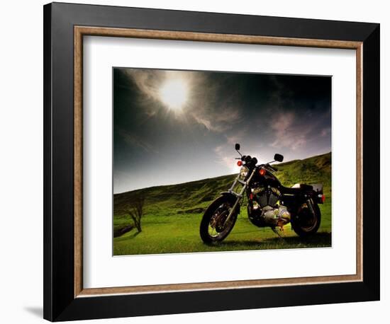 Harley Davidson Motorbike Sitting in Field, June 1998-null-Framed Photographic Print