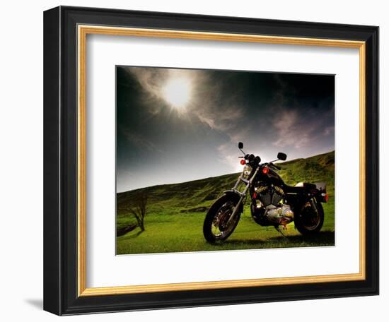 Harley Davidson Motorbike Sitting in Field, June 1998-null-Framed Photographic Print