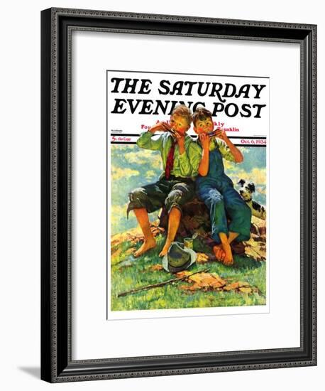 "Harmonica Players," Saturday Evening Post Cover, October 6, 1934-Eugene Iverd-Framed Giclee Print