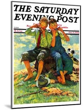 "Harmonica Players," Saturday Evening Post Cover, October 6, 1934-Eugene Iverd-Mounted Giclee Print