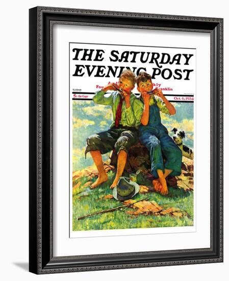 "Harmonica Players," Saturday Evening Post Cover, October 6, 1934-Eugene Iverd-Framed Giclee Print