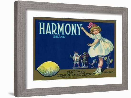 Harmony Lemon Label - San Dimas, CA-Lantern Press-Framed Art Print