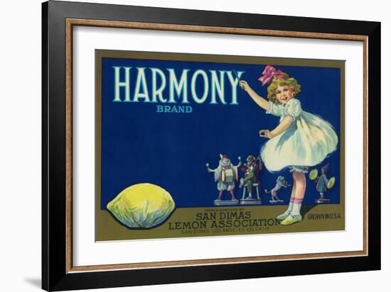 Harmony Lemon Label - San Dimas, CA-Lantern Press-Framed Art Print