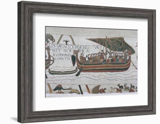 Harold Steers Ship Across Channel, a Scene from the Bayeux Tapestry, Bayeux, Normandy, France-Walter Rawlings-Framed Photographic Print