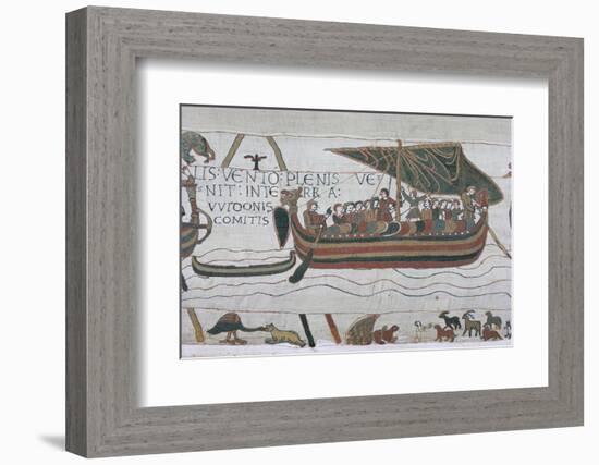 Harold Steers Ship Across Channel, a Scene from the Bayeux Tapestry, Bayeux, Normandy, France-Walter Rawlings-Framed Photographic Print