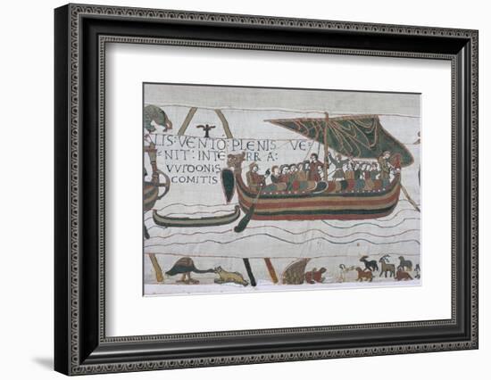 Harold Steers Ship Across Channel, a Scene from the Bayeux Tapestry, Bayeux, Normandy, France-Walter Rawlings-Framed Photographic Print