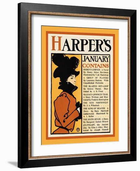 Harper's January - Roden's Corner-Edward Penfield-Framed Art Print