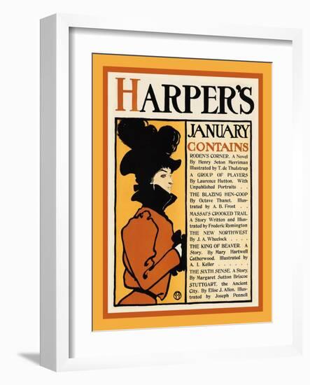 Harper's January - Roden's Corner-Edward Penfield-Framed Art Print